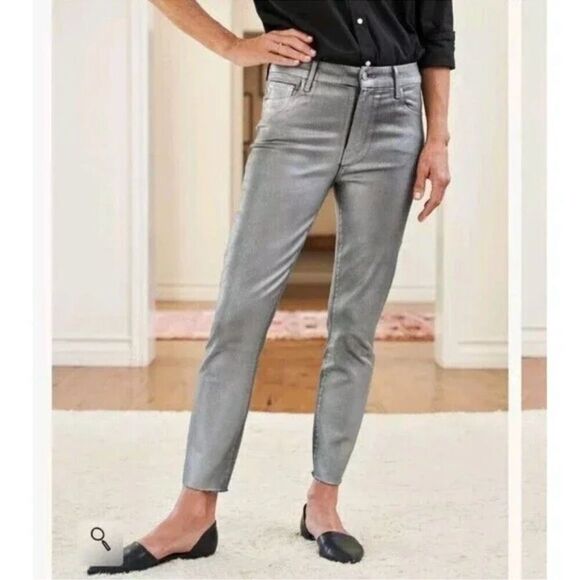 Frank & Eileen Sligo Italian Waxed Denim Jeans Size 29 Silver Metallic Dime - Picture 2 of 13